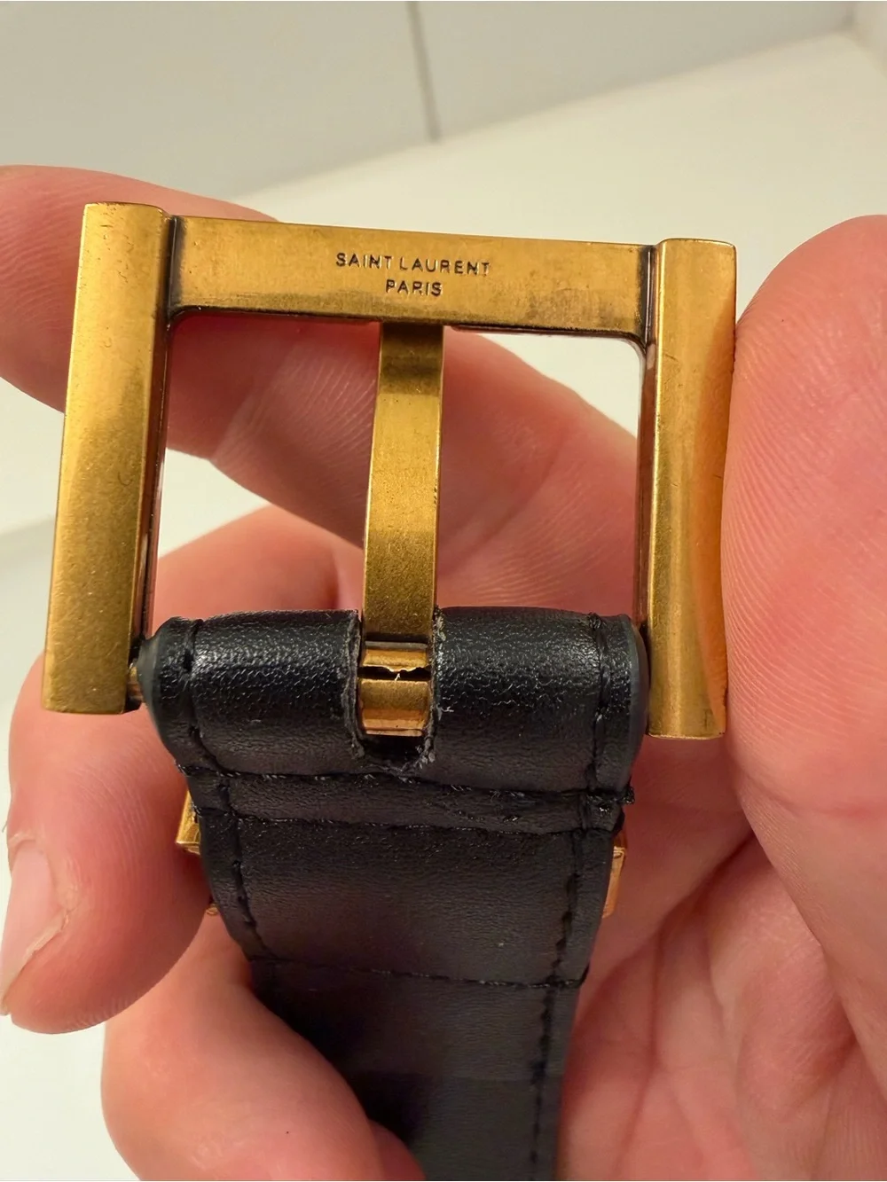 Saint Laurent Paris YSL Black Leather Belt with Gold Buckle